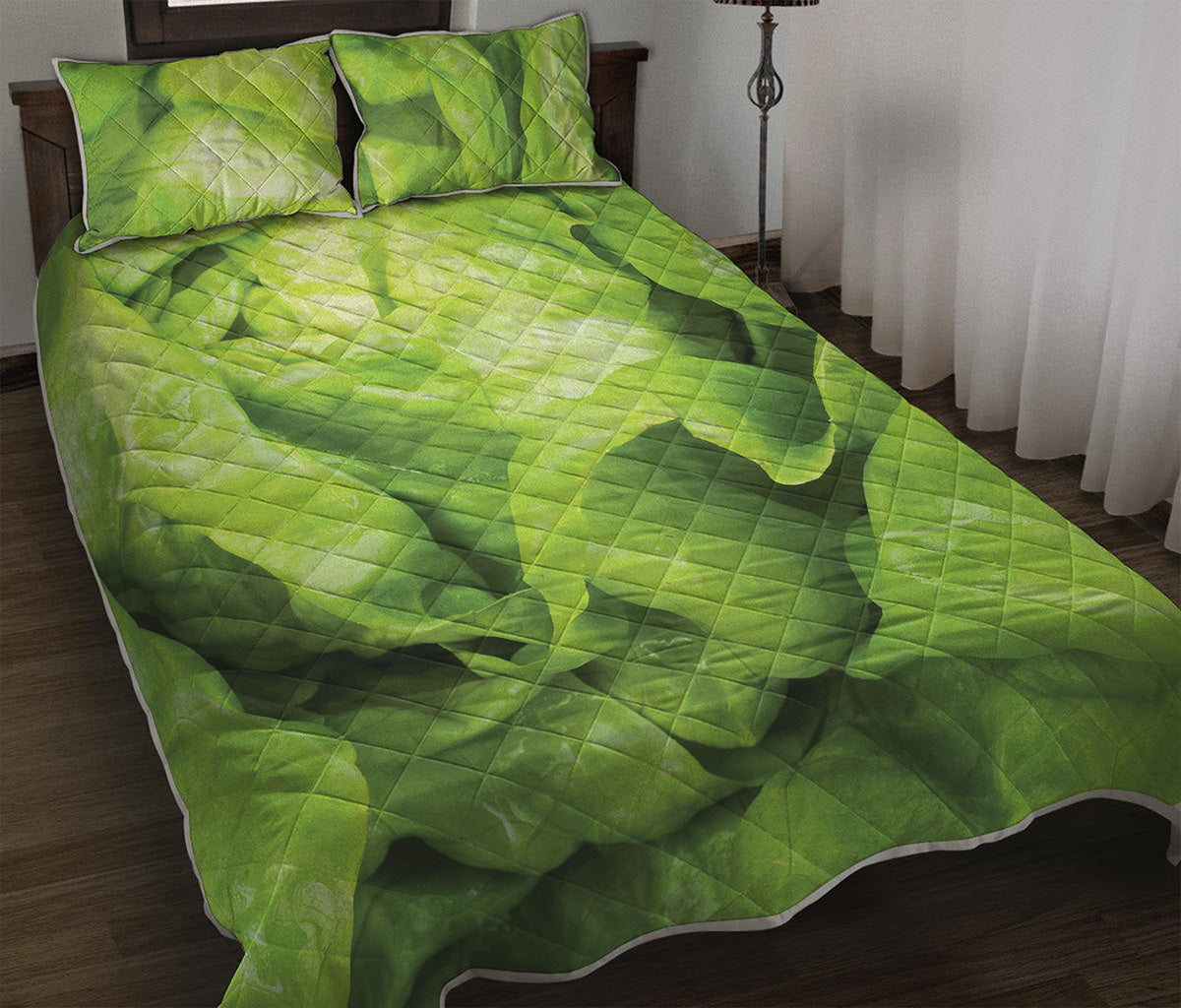 Green Lettuce Leaves Print Quilt Bed Set