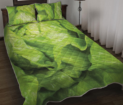 Green Lettuce Leaves Print Quilt Bed Set