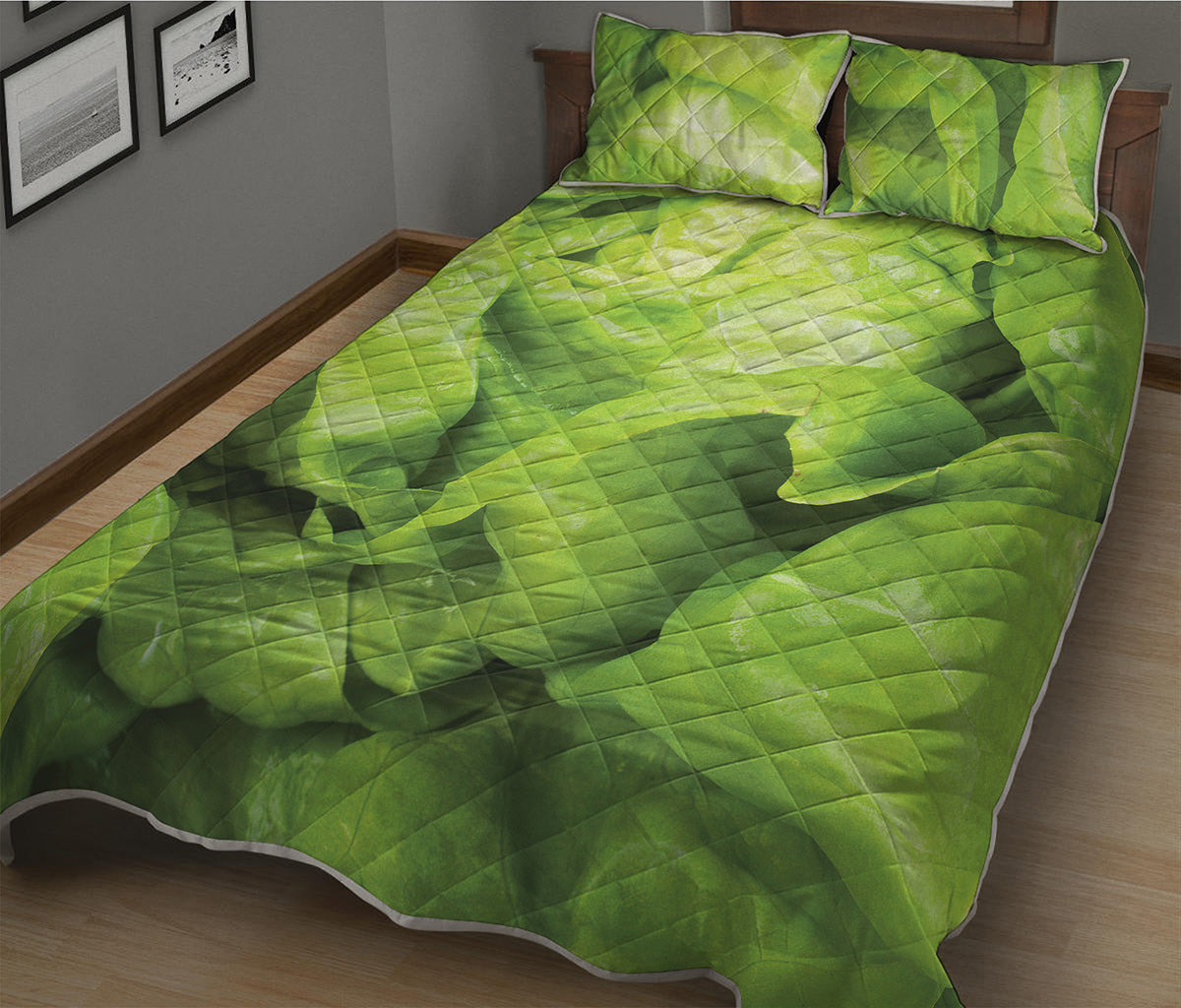 Green Lettuce Leaves Print Quilt Bed Set