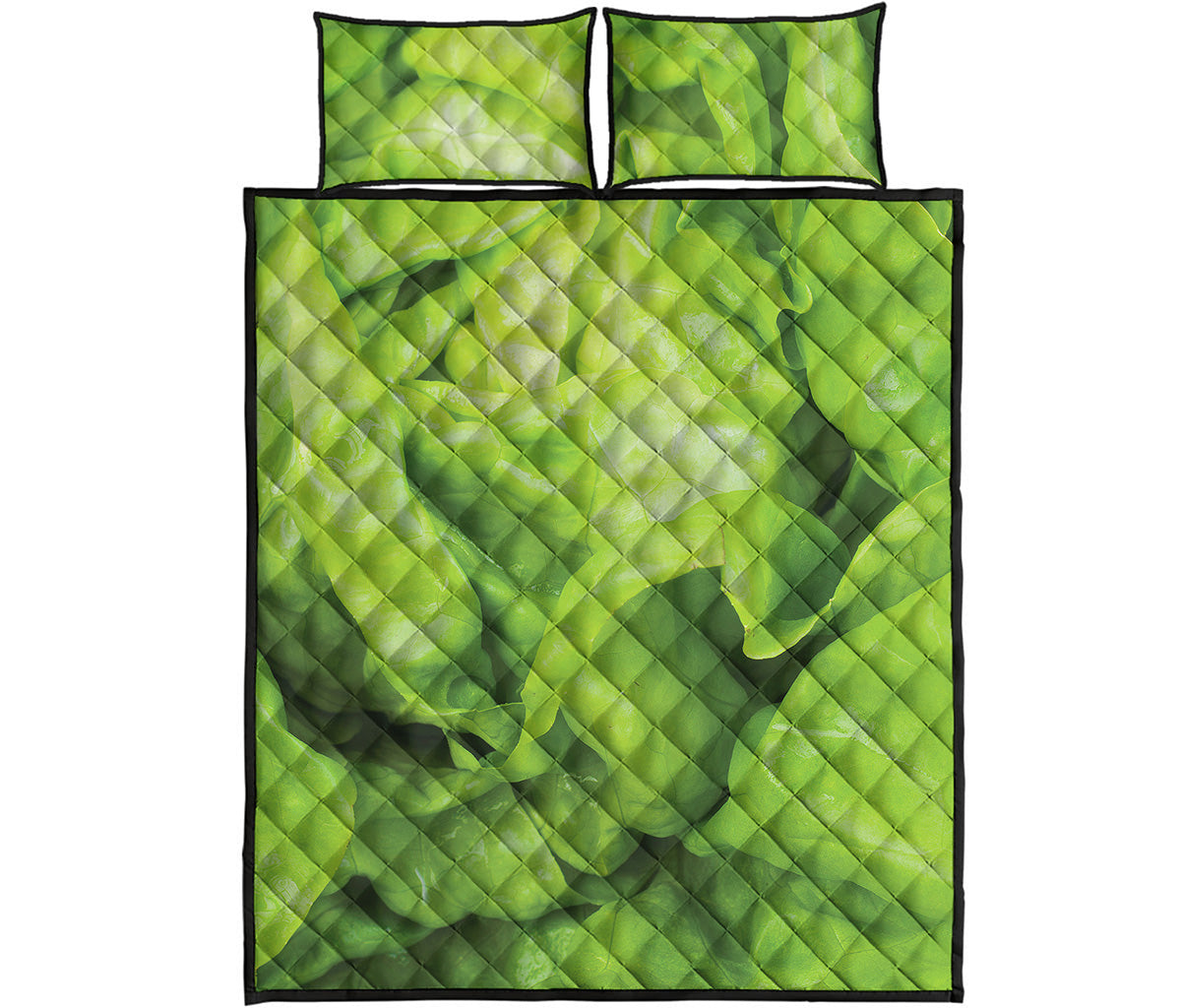 Green Lettuce Leaves Print Quilt Bed Set