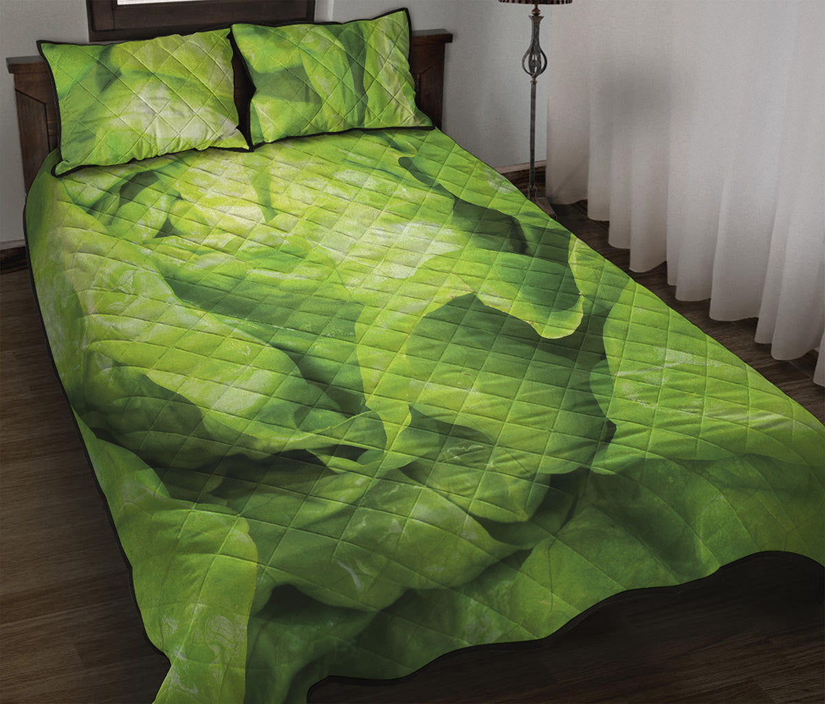 Green Lettuce Leaves Print Quilt Bed Set