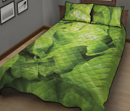 Green Lettuce Leaves Print Quilt Bed Set