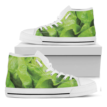 Green Lettuce Leaves Print White High Top Shoes