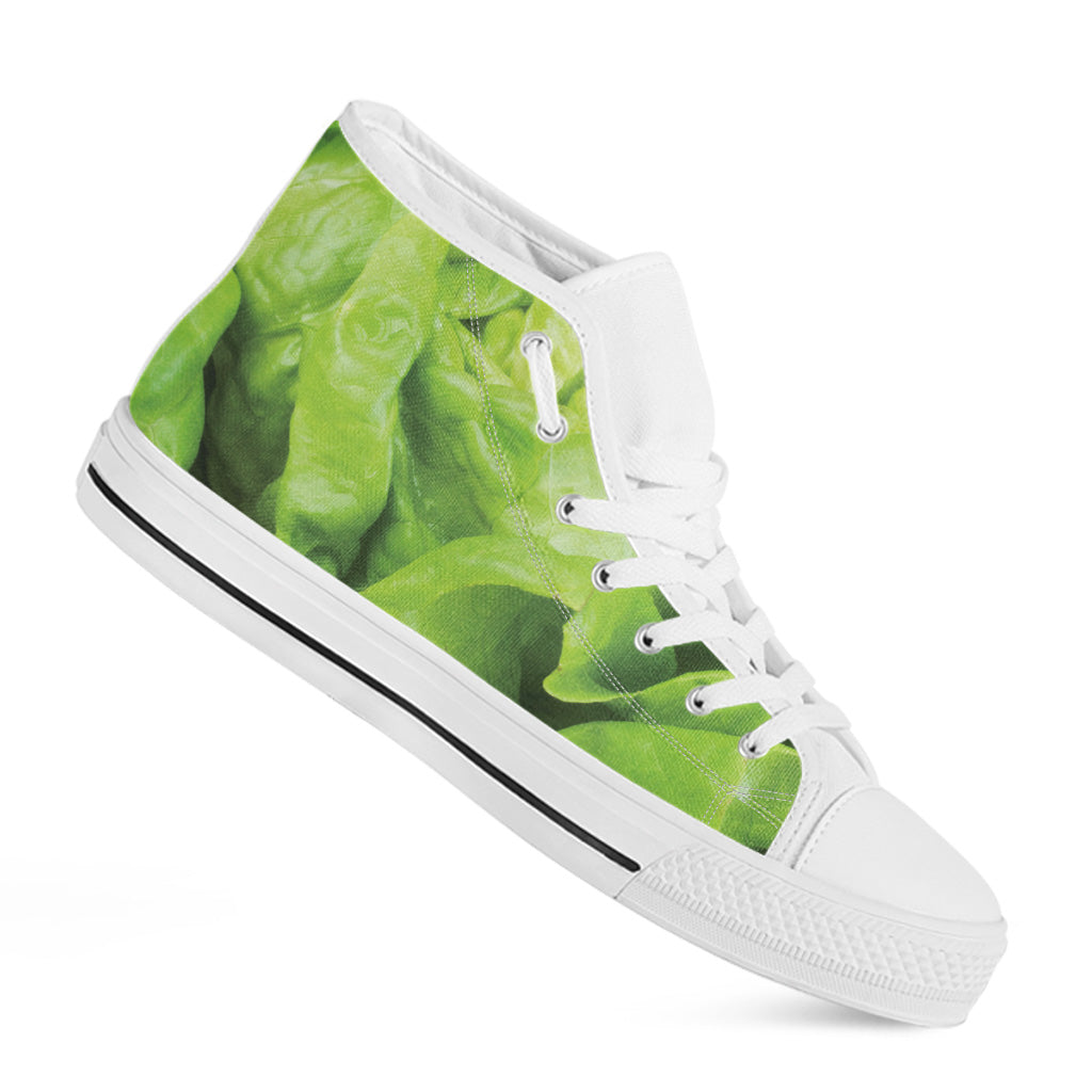 Green Lettuce Leaves Print White High Top Shoes