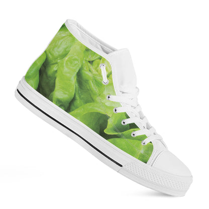 Green Lettuce Leaves Print White High Top Shoes