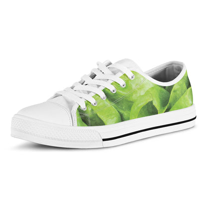 Green Lettuce Leaves Print White Low Top Shoes