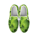 Green Lettuce Leaves Print White Slip On Shoes