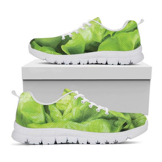 Green Lettuce Leaves Print White Sneakers