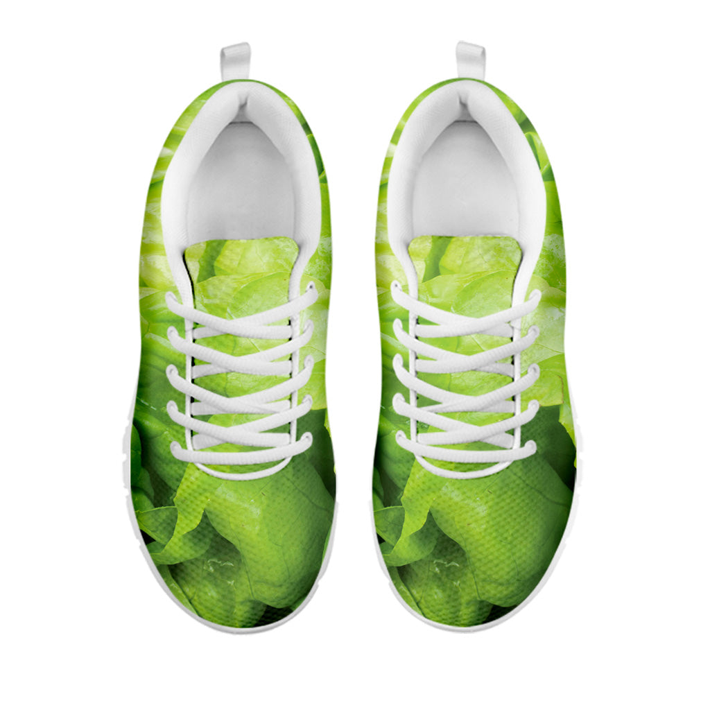 Green Lettuce Leaves Print White Sneakers