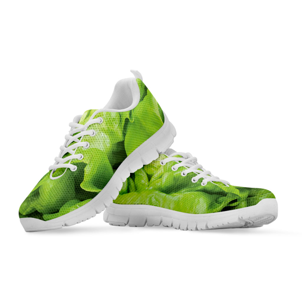 Green Lettuce Leaves Print White Sneakers