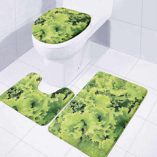 Green Lettuce Salad Print 3 Piece Bath Mat Set