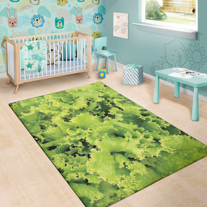Green Lettuce Salad Print Area Rug