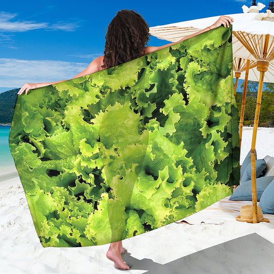 Green Lettuce Salad Print Beach Sarong Wrap