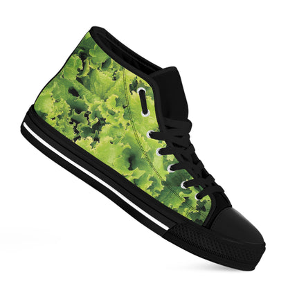 Green Lettuce Salad Print Black High Top Shoes