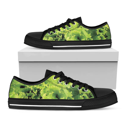 Green Lettuce Salad Print Black Low Top Shoes