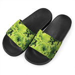 Green Lettuce Salad Print Black Slide Sandals