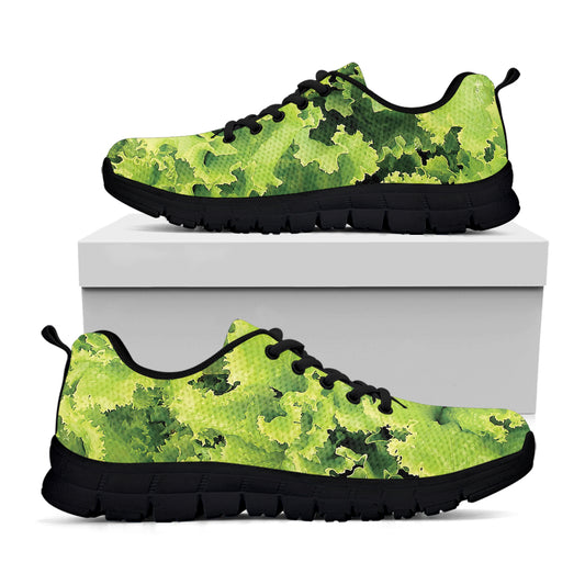 Green Lettuce Salad Print Black Sneakers