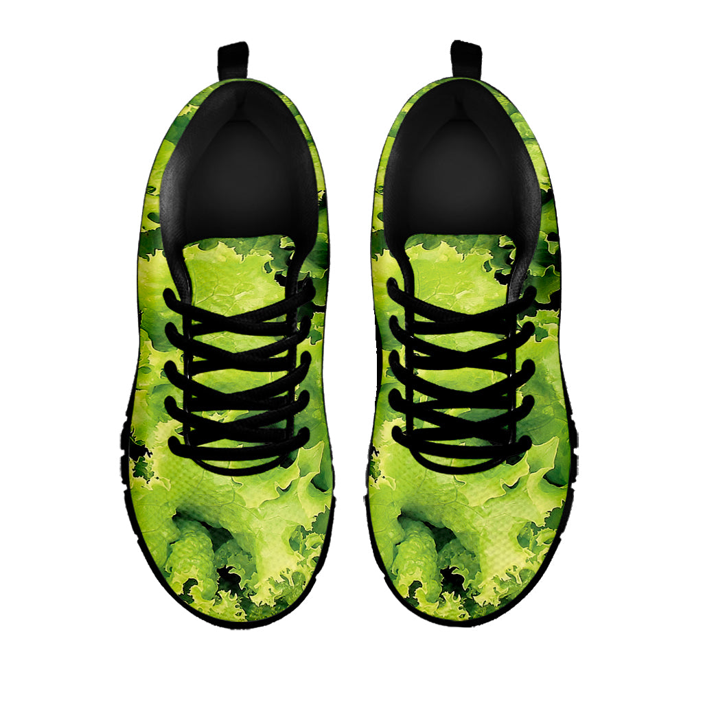 Green Lettuce Salad Print Black Sneakers