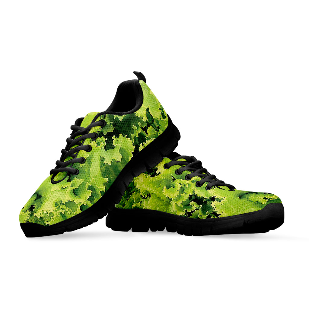 Green Lettuce Salad Print Black Sneakers