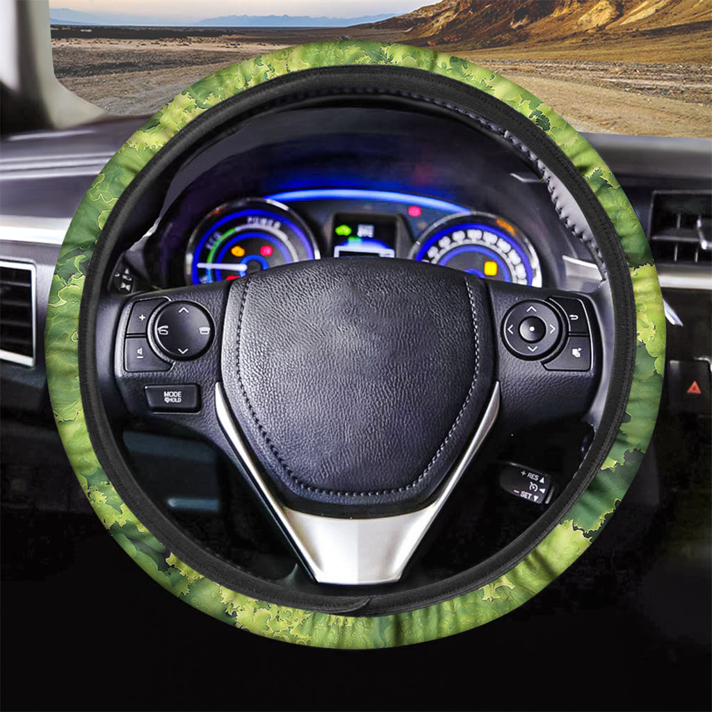 Green Lettuce Salad Print Car Steering Wheel Cover