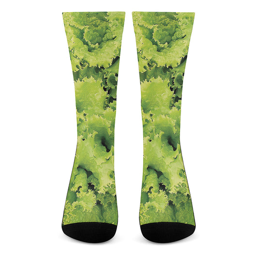 Green Lettuce Salad Print Crew Socks