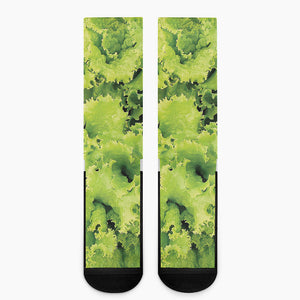 Green Lettuce Salad Print Crew Socks