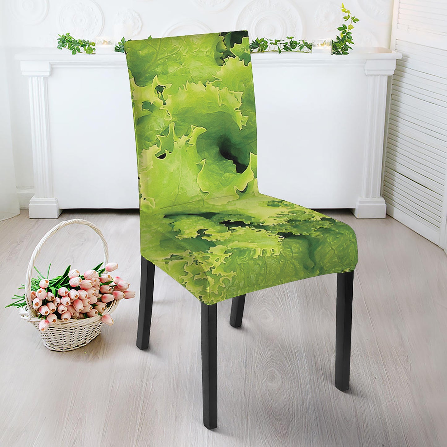 Green Lettuce Salad Print Dining Chair Slipcover