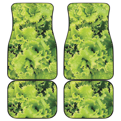 Green Lettuce Salad Print Front and Back Car Floor Mats