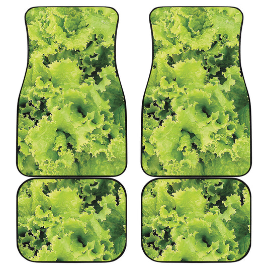 Green Lettuce Salad Print Front and Back Car Floor Mats