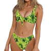 Green Lettuce Salad Print Front Bow Tie Bikini