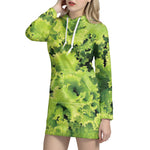 Green Lettuce Salad Print Hoodie Dress