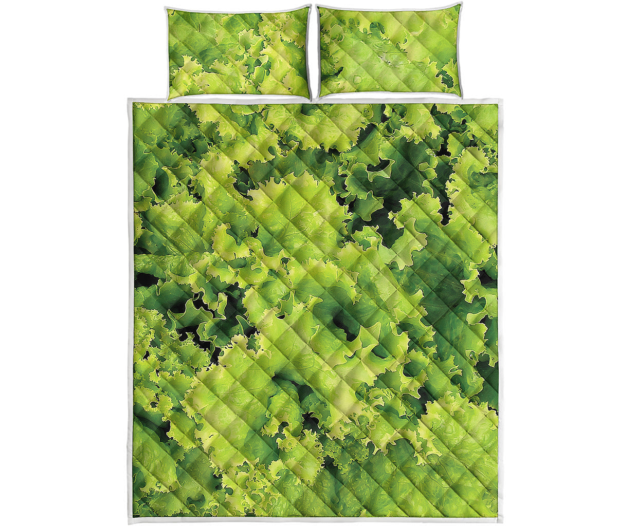 Green Lettuce Salad Print Quilt Bed Set