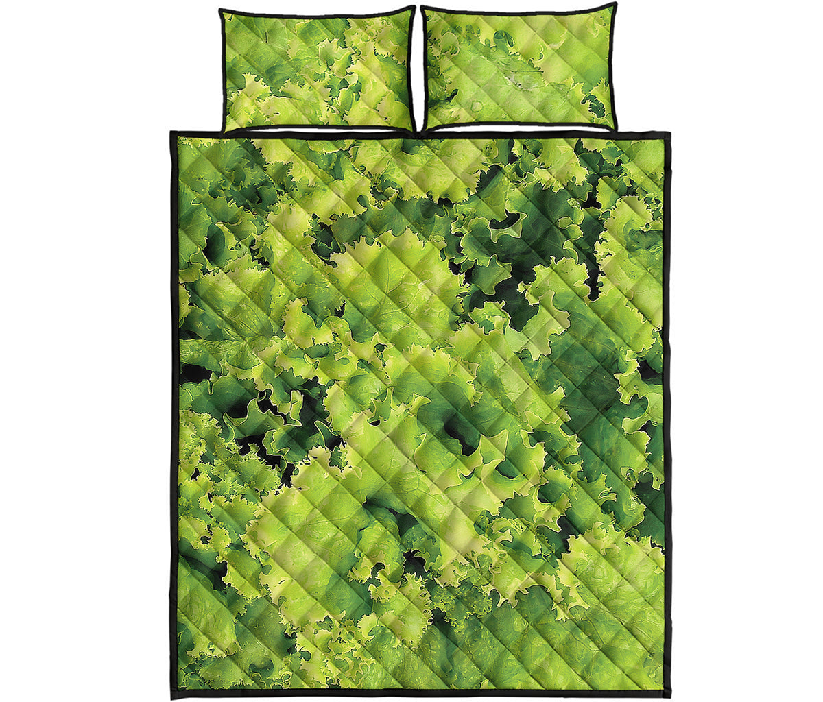 Green Lettuce Salad Print Quilt Bed Set