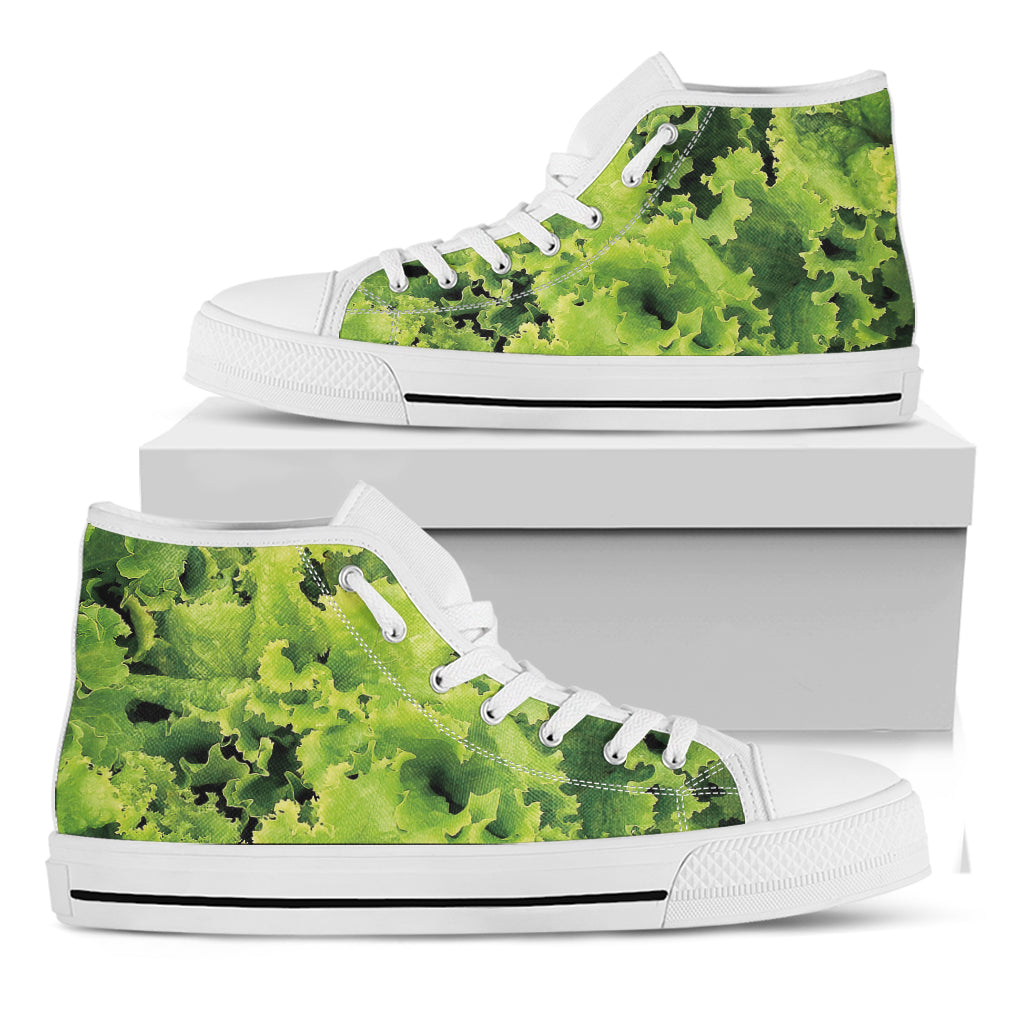 Green Lettuce Salad Print White High Top Shoes