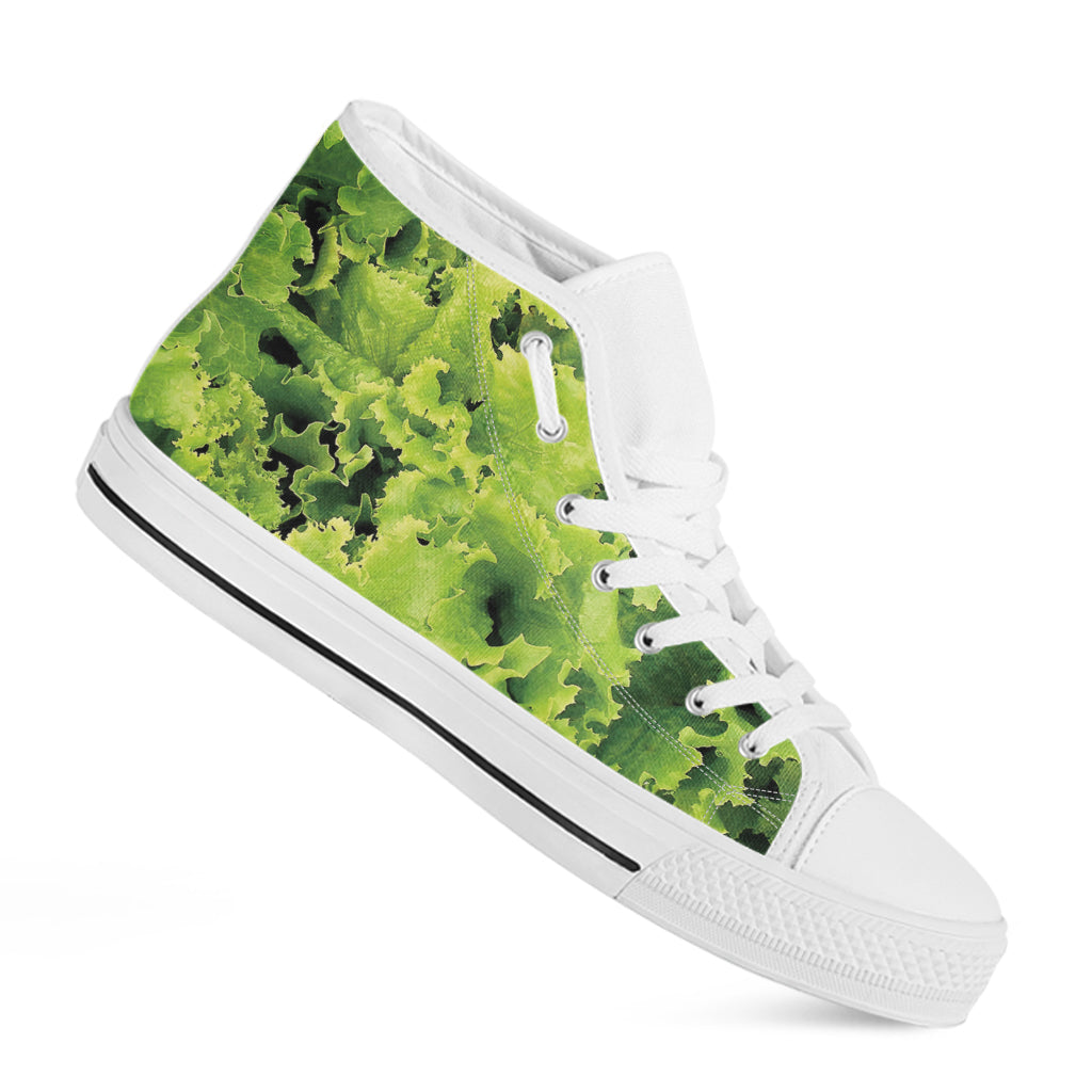 Green Lettuce Salad Print White High Top Shoes