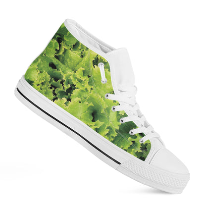 Green Lettuce Salad Print White High Top Shoes