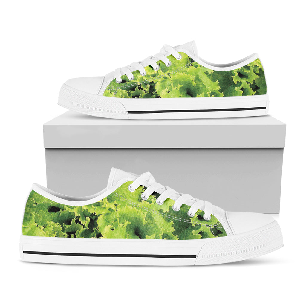 Green Lettuce Salad Print White Low Top Shoes