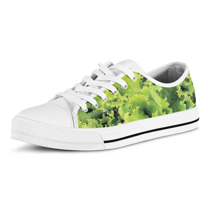 Green Lettuce Salad Print White Low Top Shoes