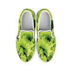 Green Lettuce Salad Print White Slip On Shoes