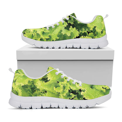 Green Lettuce Salad Print White Sneakers