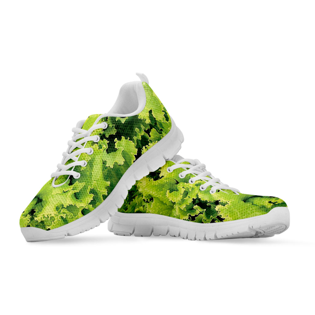 Green Lettuce Salad Print White Sneakers