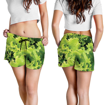 Green Lettuce Salad Print Women's Shorts