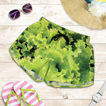Green Lettuce Salad Print Women's Shorts