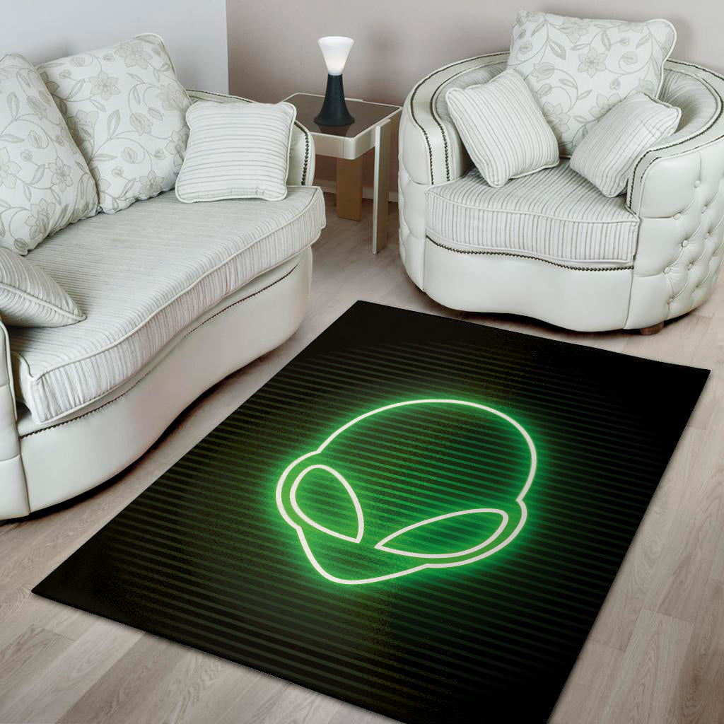 Green Light Alien Print Area Rug