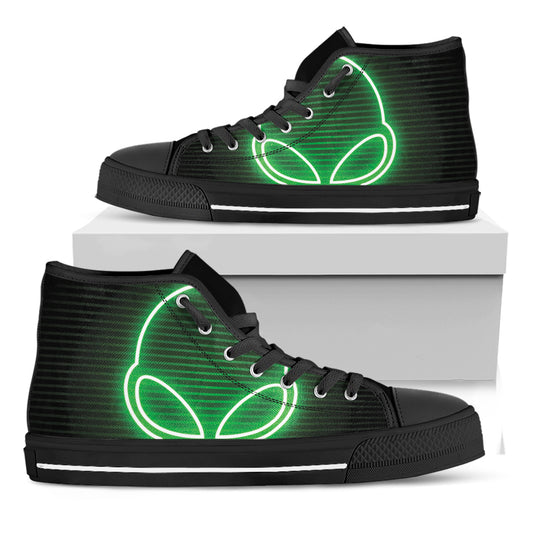 Green Light Alien Print Black High Top Shoes
