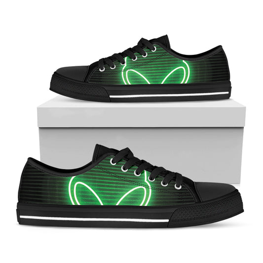 Green Light Alien Print Black Low Top Shoes 