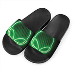 Green Light Alien Print Black Slide Sandals