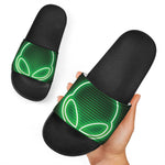 Green Light Alien Print Black Slide Sandals