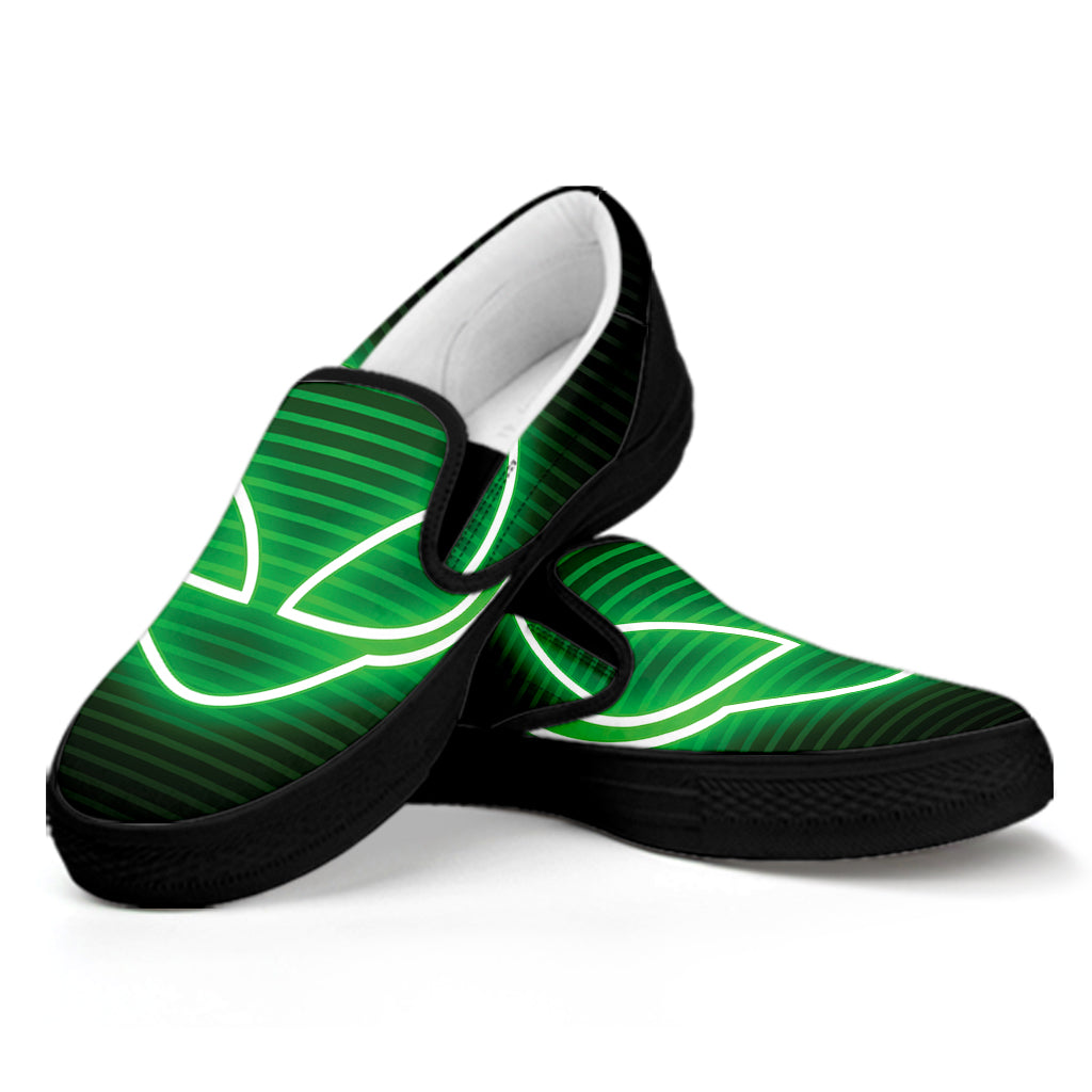 Green Light Alien Print Black Slip On Shoes