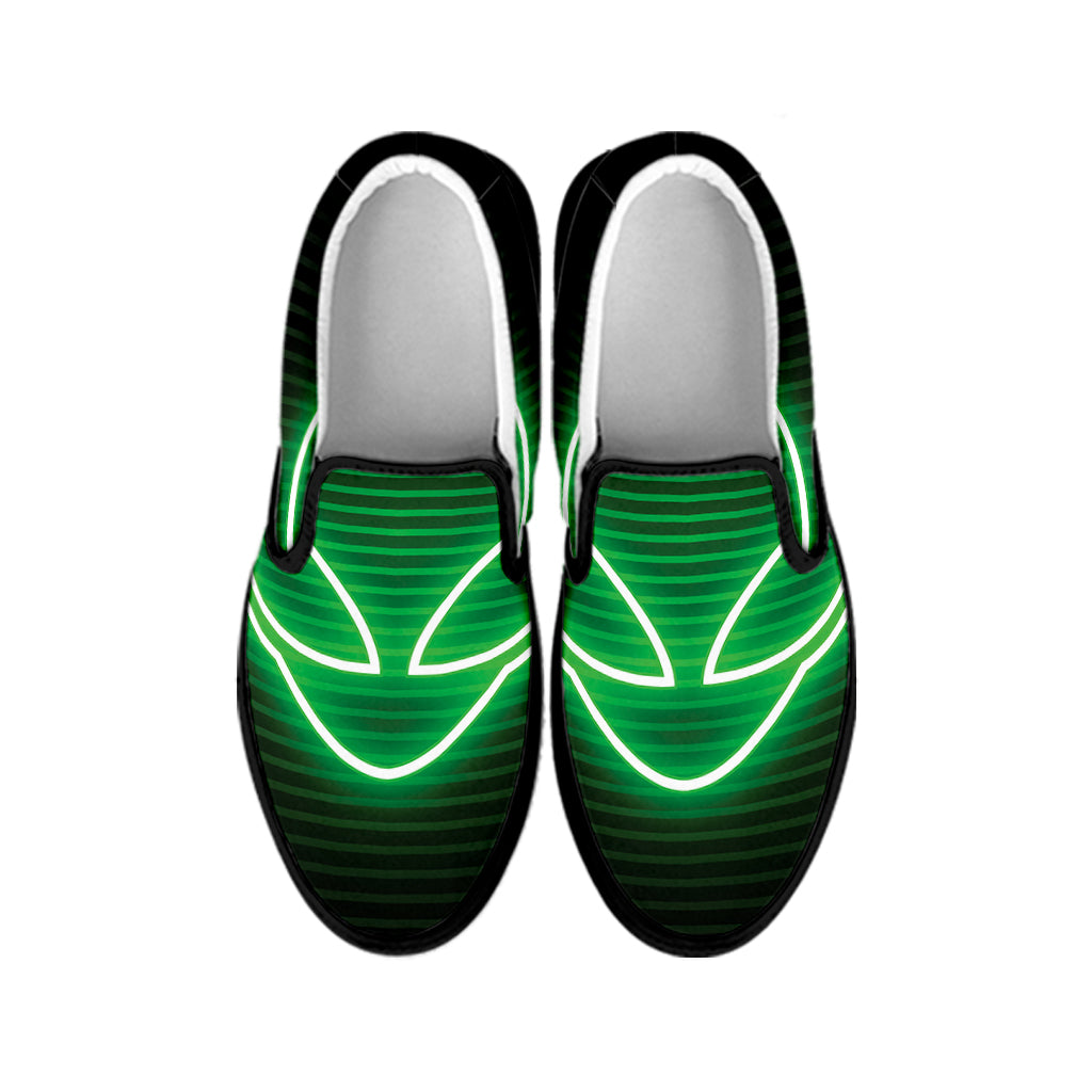 Green Light Alien Print Black Slip On Shoes